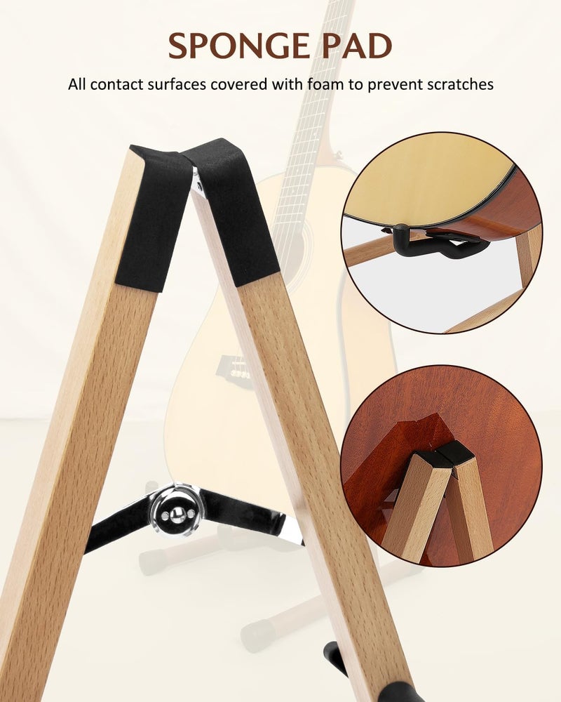 STRICH A-Frame Hardwood Floor Guitar Stand, Acoustic Guitar Stand Adjustable Folding Electric Guitars Holder, Universal for Acoustic, Electric, Bass, Ukulele, Non-Slip (Oak Wood) - Image 4